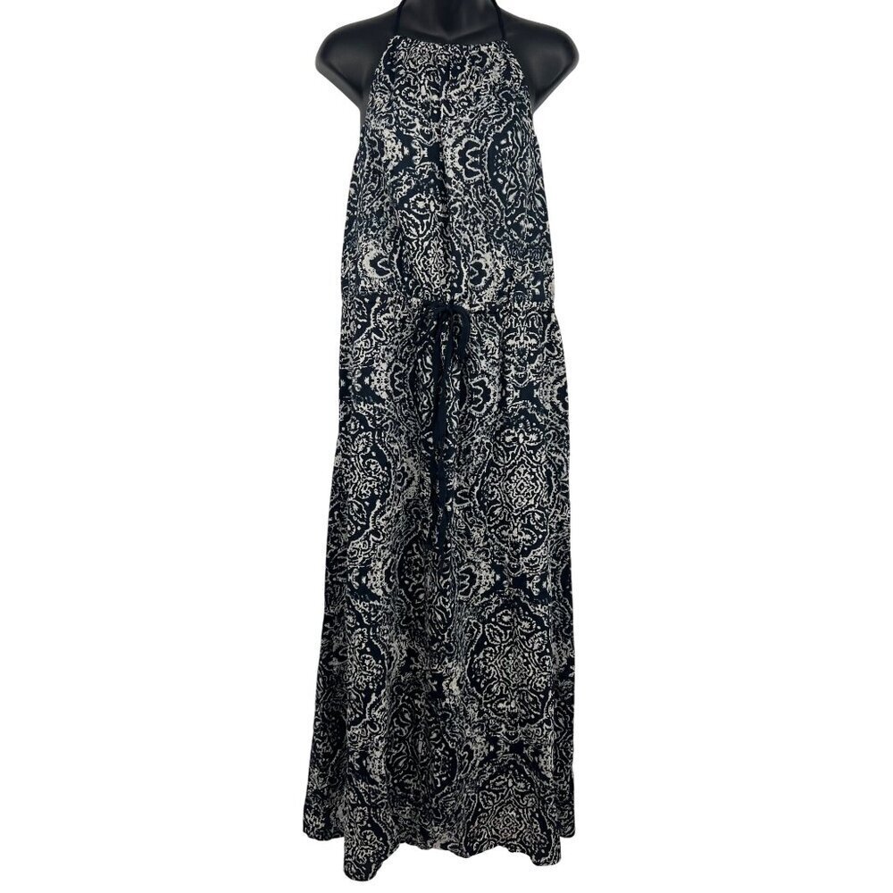 DKNY Jeans Maxi Dress Size Petite Large PL Blue Paisley Halter Women Cotton New